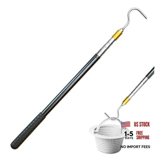 Extendable Pool Skimmer Basket Hook Pole Up to 63 Inch – Stainless Steel