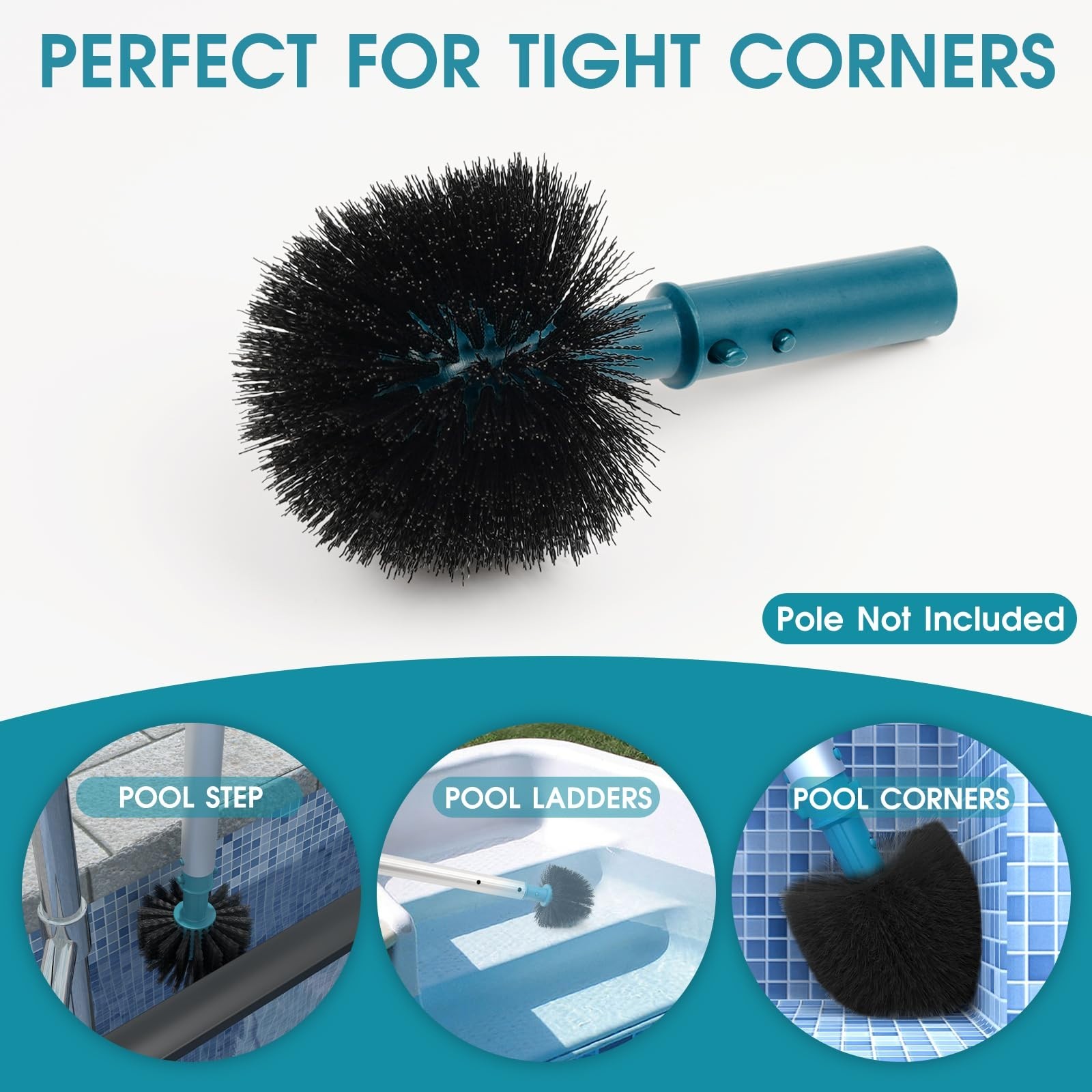 20&Prime; 2-in-1 Heavy Duty Pool Brush Head – EZ Clip, Wavy Nylon Bristles for Cleanin