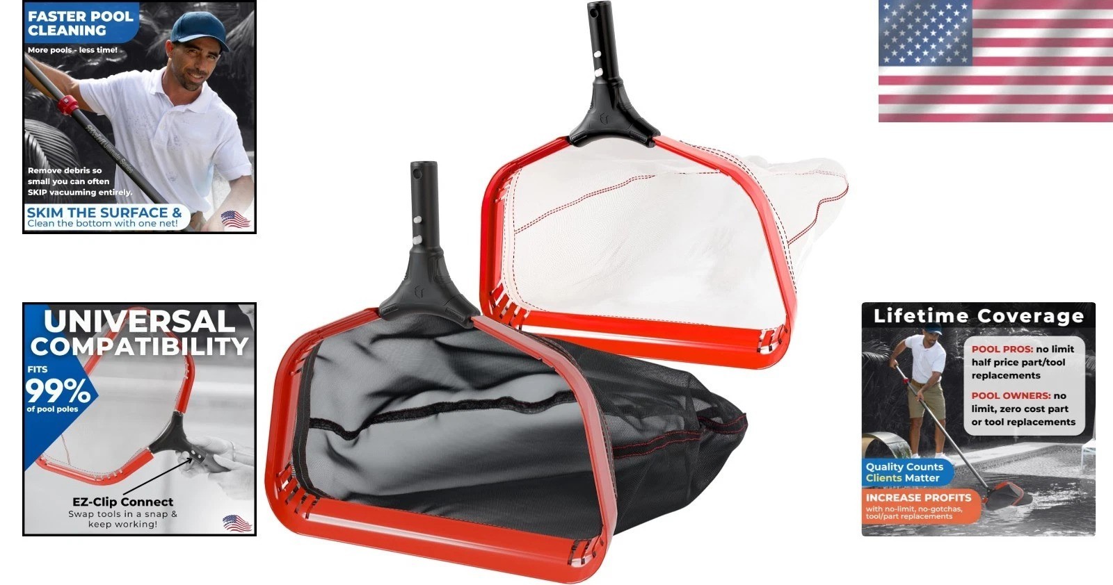 ProTuff Pool Cleaner Rake 2-Item: 19&Prime; Med/17&Prime; Fine, Aluminum,