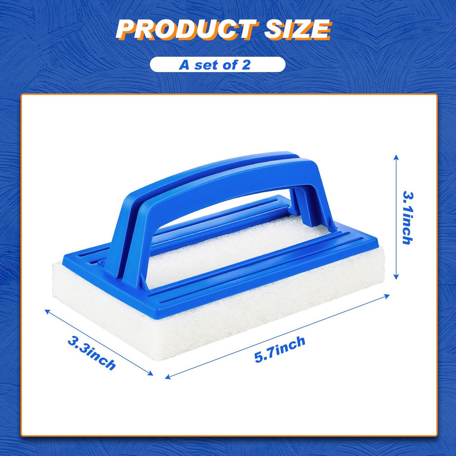 2 Pack Hand-Held Pool Scrub Brush,Scrubbing Scouring Sponge Pad for4809