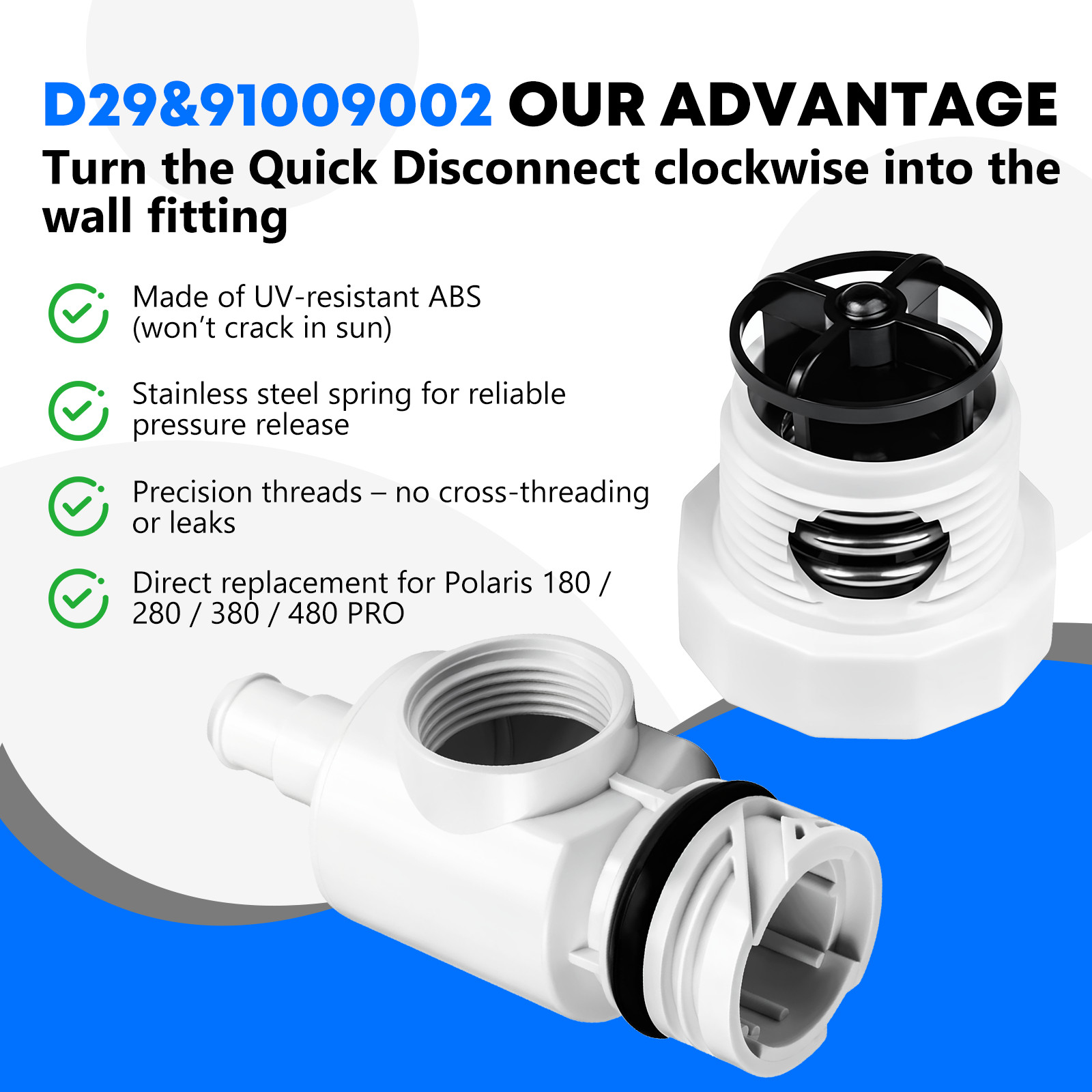 D29 UWF Quick Disconnect&9-100-9002 Pressure Relief Valve for Polaris 280/380 2p