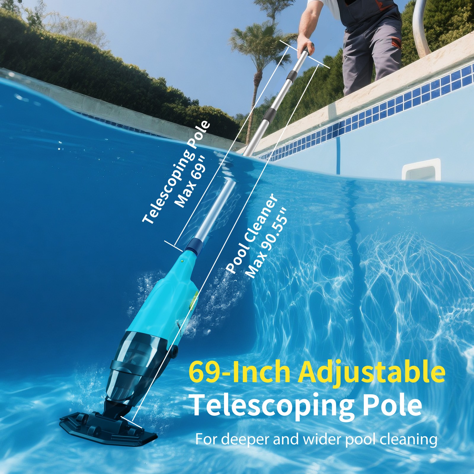Mutaomay Pool Vacuum Cordless Handheld Rechargeable Pool Cleaner 90mins Runtime