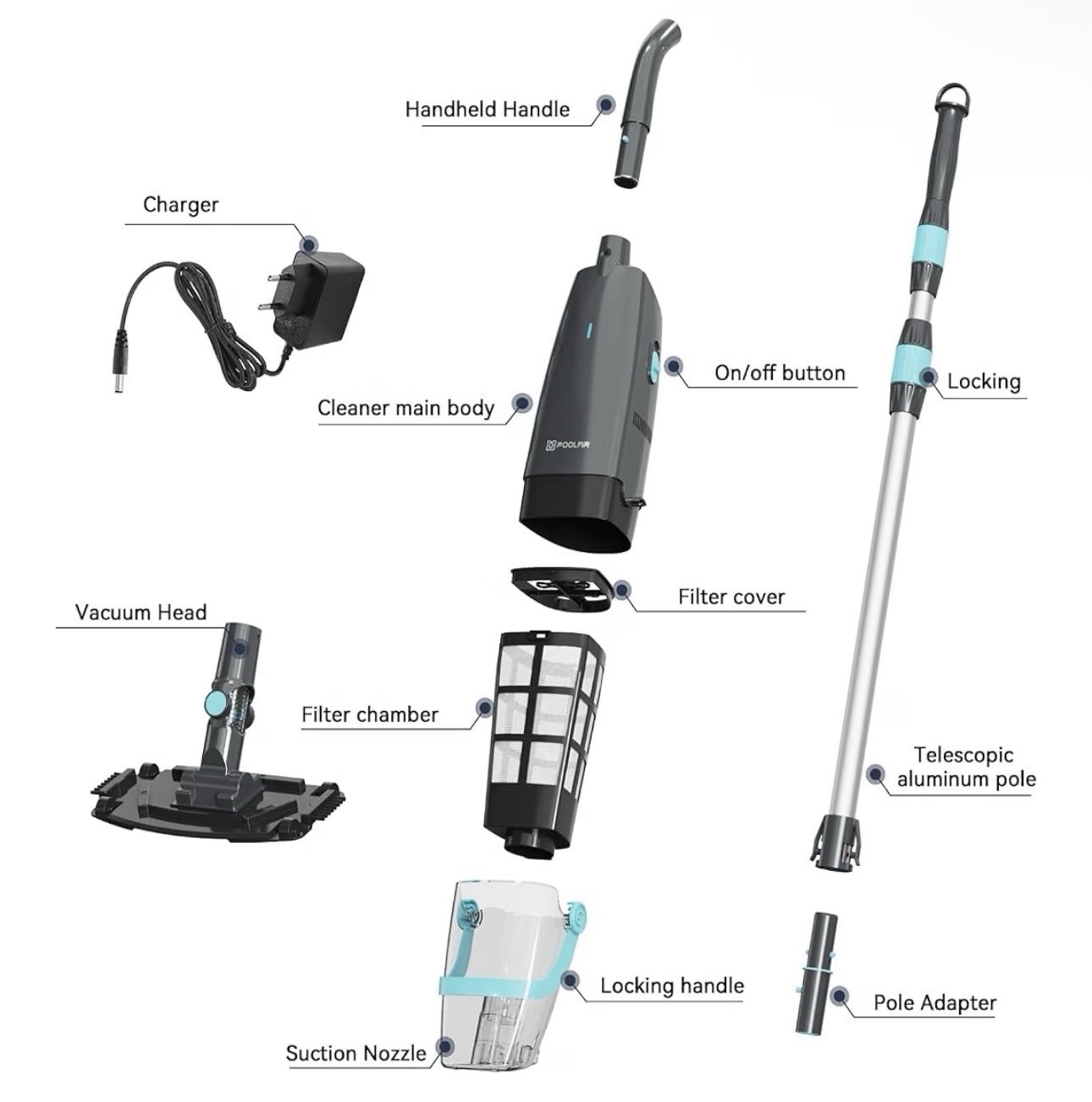 PoolMr Cordless Handheld Pool Vacuum, Rechargeable Pool Cleaner, 18.5 Gal/Min