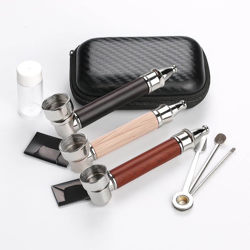3PCS Tobacco Pipe Set, 3 inch Short Realistic Wood Grain Smoking Size-B, WOOD