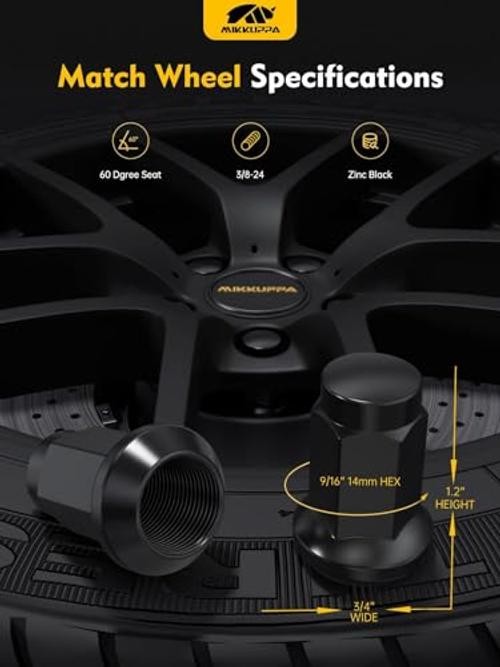 ATV Wheel Lug Nuts – Replacement for Polaris Ranger 700 3/8&Prime;-24 Black 16 PCS