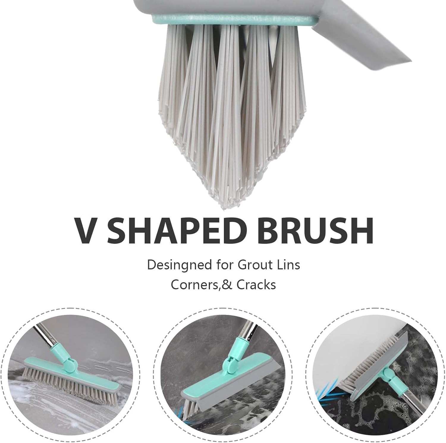 Pool V-Shape Brush 63 Inch Adjustable Handle for Tile Glass Bathroom Floor