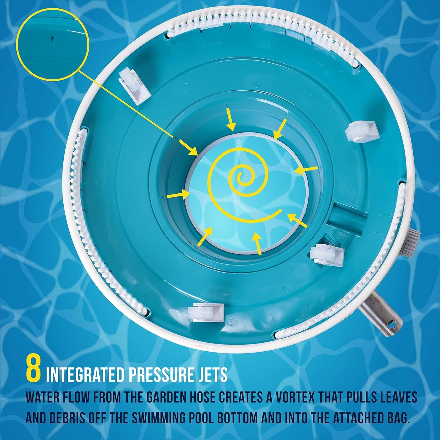 Professional Swimming Pool Leaf Vacuum 15 Inch ABS Body with 8 Pressure Jets