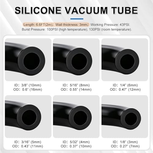 6.6 FT Vacuum Hose Automotive 1/8&Prime; 5/32&Prime; 3/16&Prime; 6.6FT-6Values(1/8&Prime;~3/8&Prime;) Black