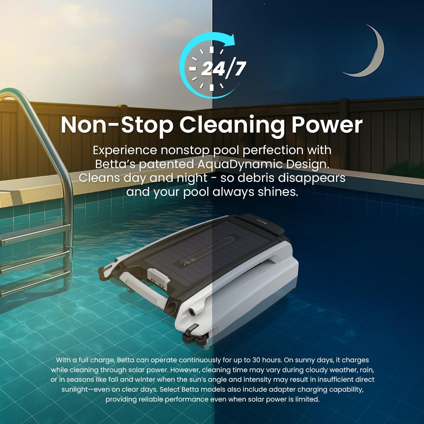 Betta SE Solar Powered Automatic Robotic Pool Surface Skimmer Cleaner with 24/7