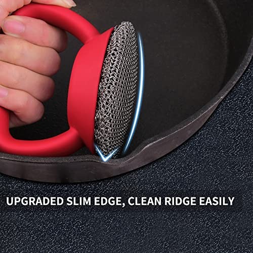 Cast Iron Cleaner Scrubber with Heavy Duty Handle, 3mm Welded 1 pieces Red