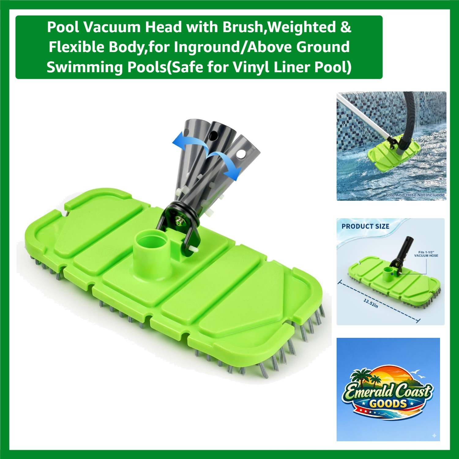 Weighted Flexible Pool Vacuum Head with Smart Swivel Handle for Deep Cleaning