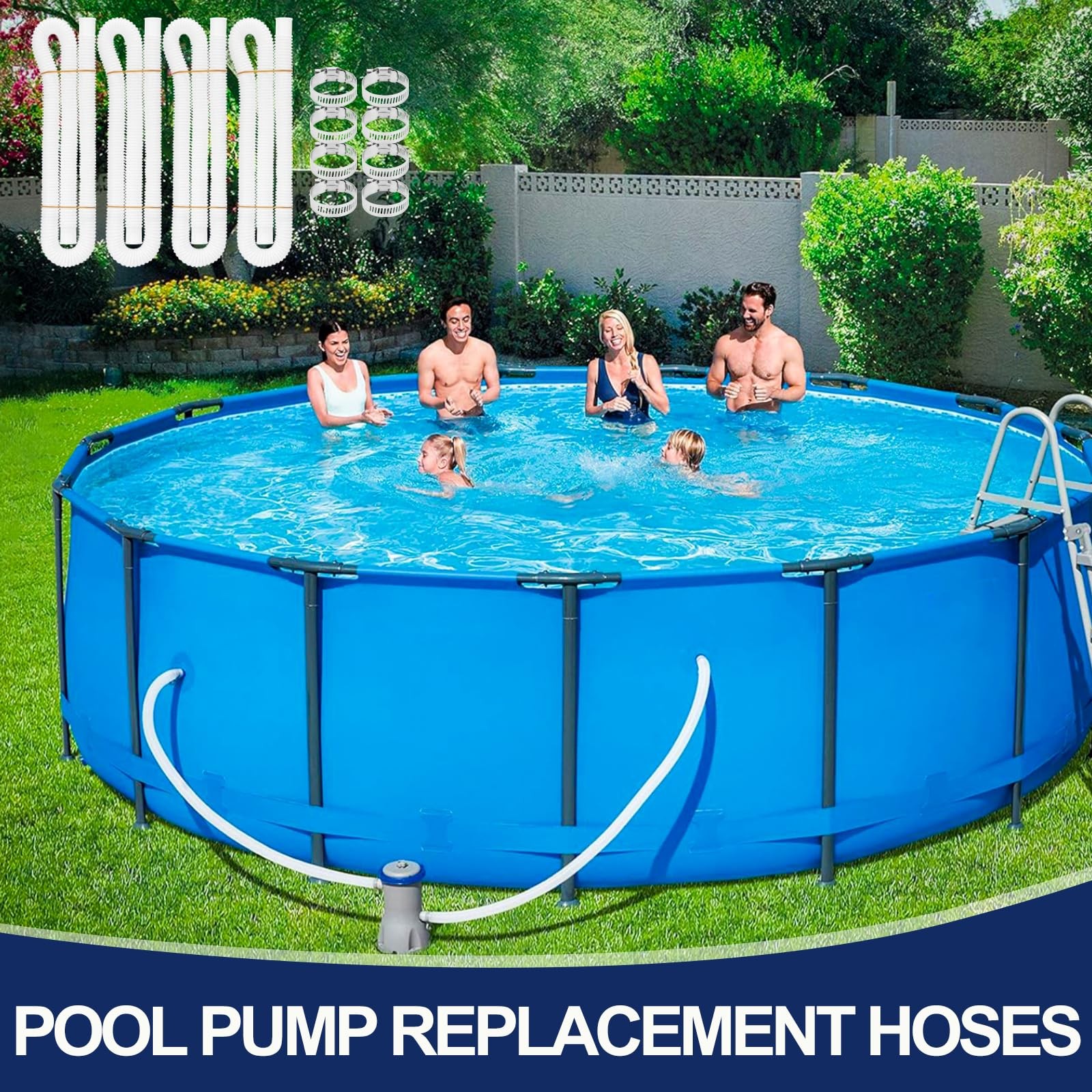 Pool Hoses for Above Ground Pools, 4 Pack 1.25 x 59 Inch 1.25*59inches, White