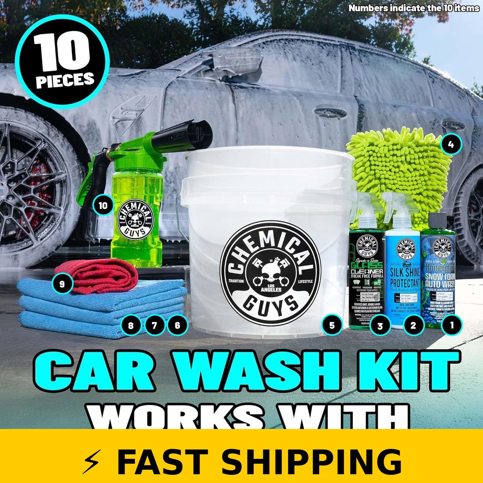 Chemical Guys 10-Piece Car Wash Kit with Foam Gun & Bucket