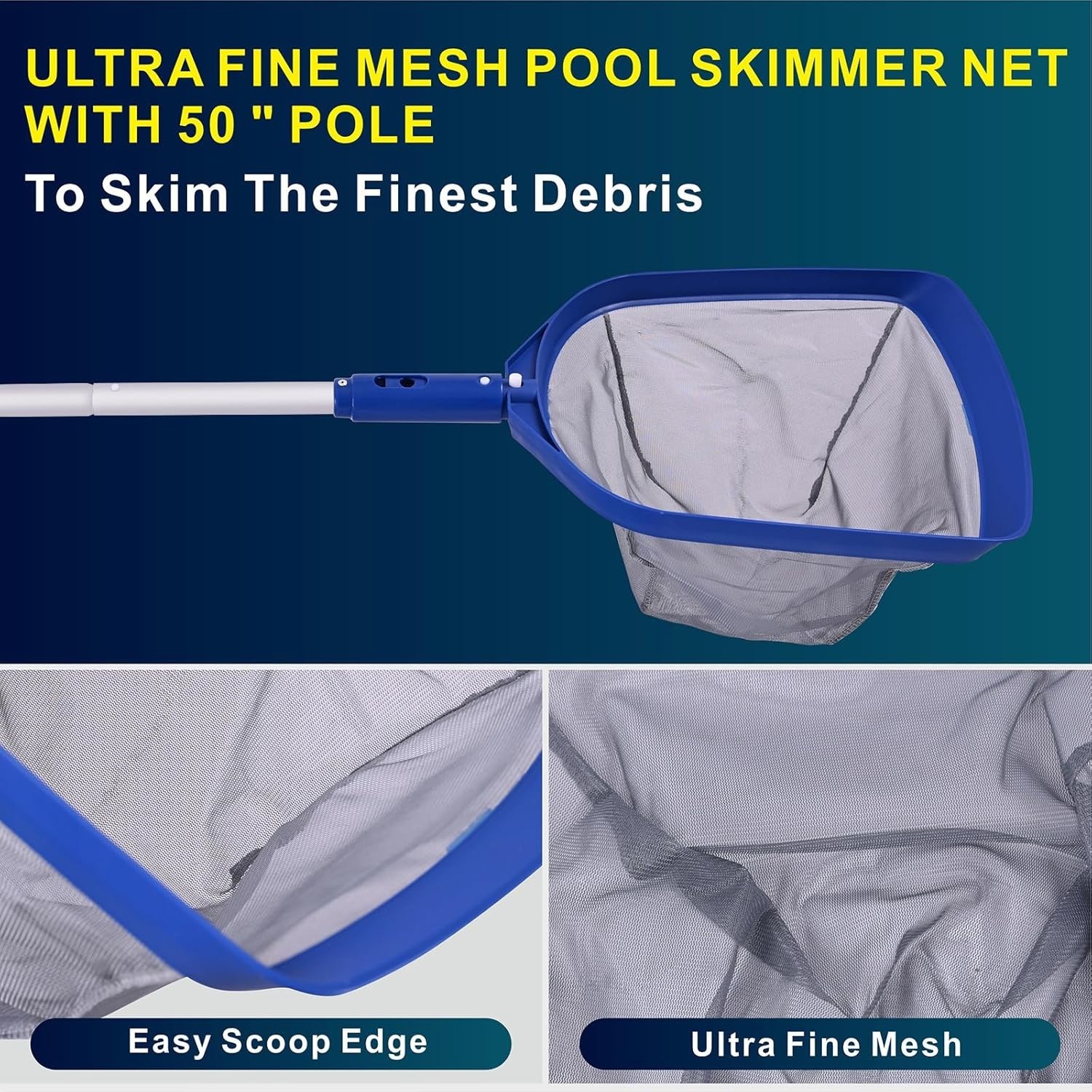 3 in 1 Pool Cleaning Kit with 50 Inch Aluminum Pole, Skimmer Net, Pool Brush,…