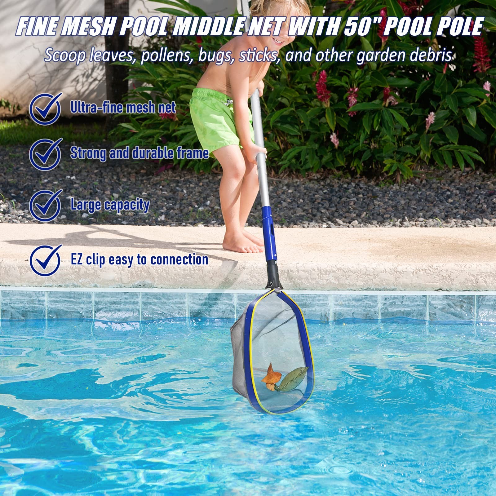 Swimming Pool Cleaning Kit with 14&Prime; Brush, 50&Prime; Pole & Fine Mesh Skimmer Net