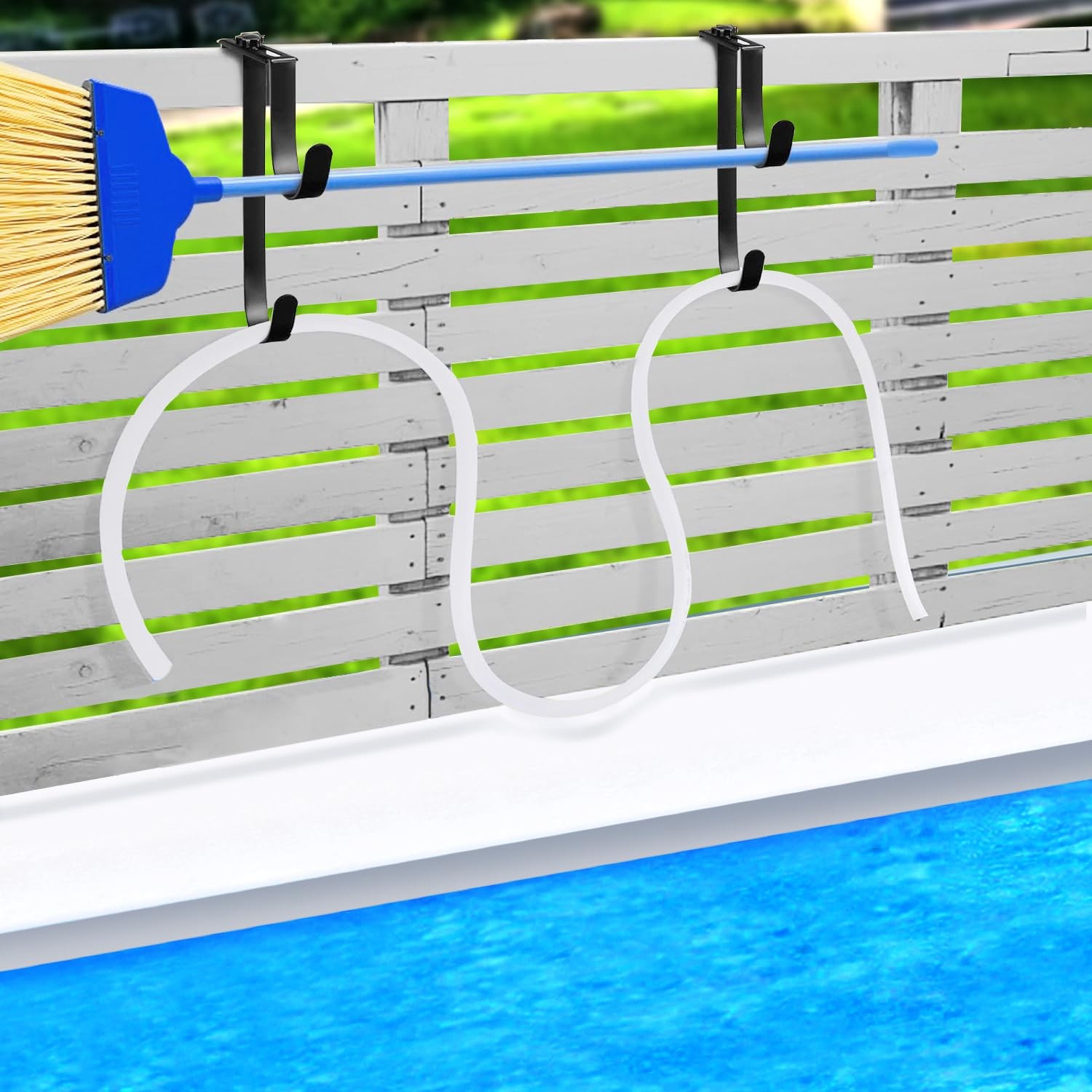 Adjustable Double Pool Fence Hooks – Rustproof Pole Hanger for Pool Equipment