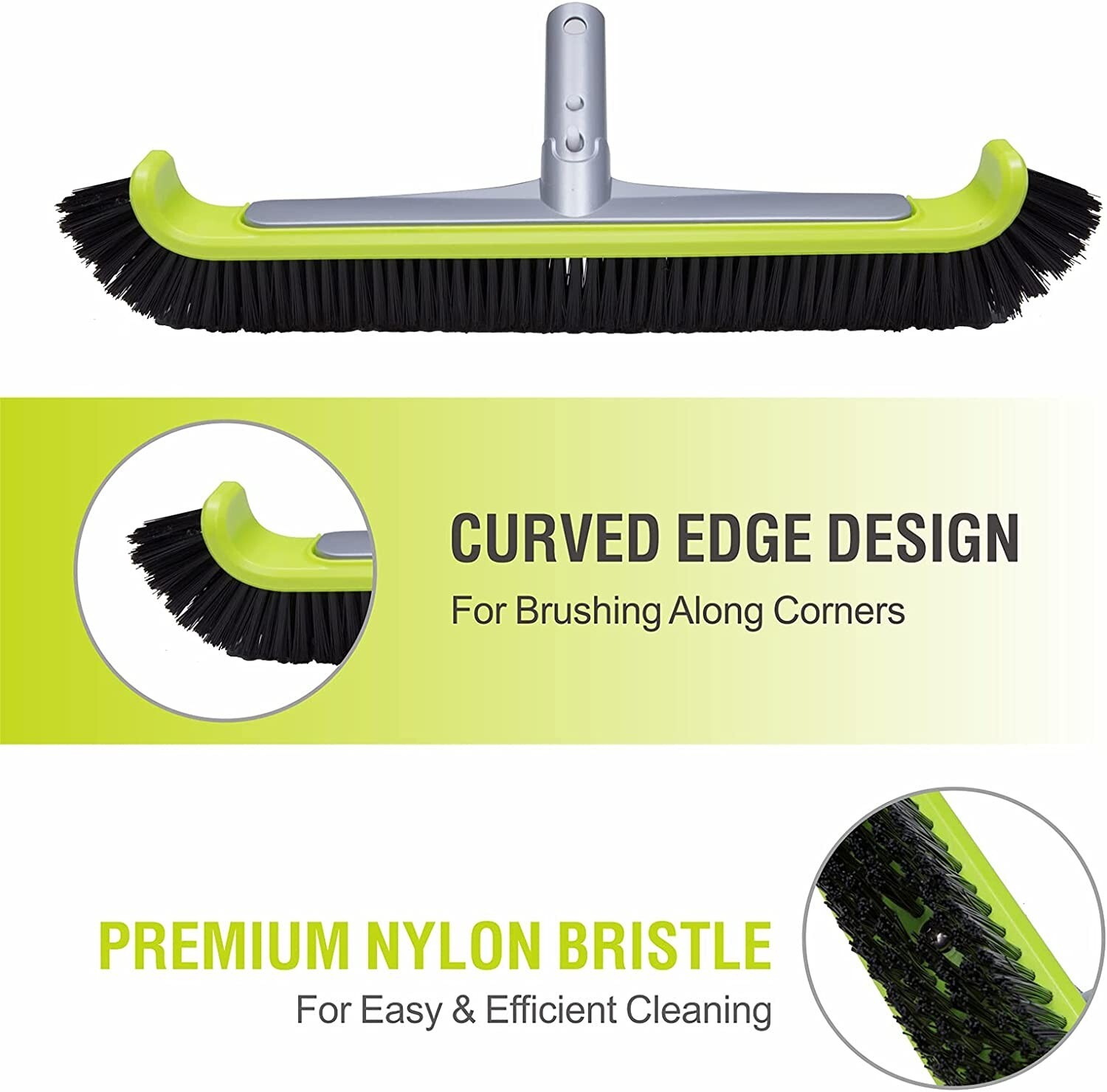 UrchinDJ 17.5&Prime; Heavy Duty Curved Edge Nylon Pool Brush for Pool Walls Floor Tile