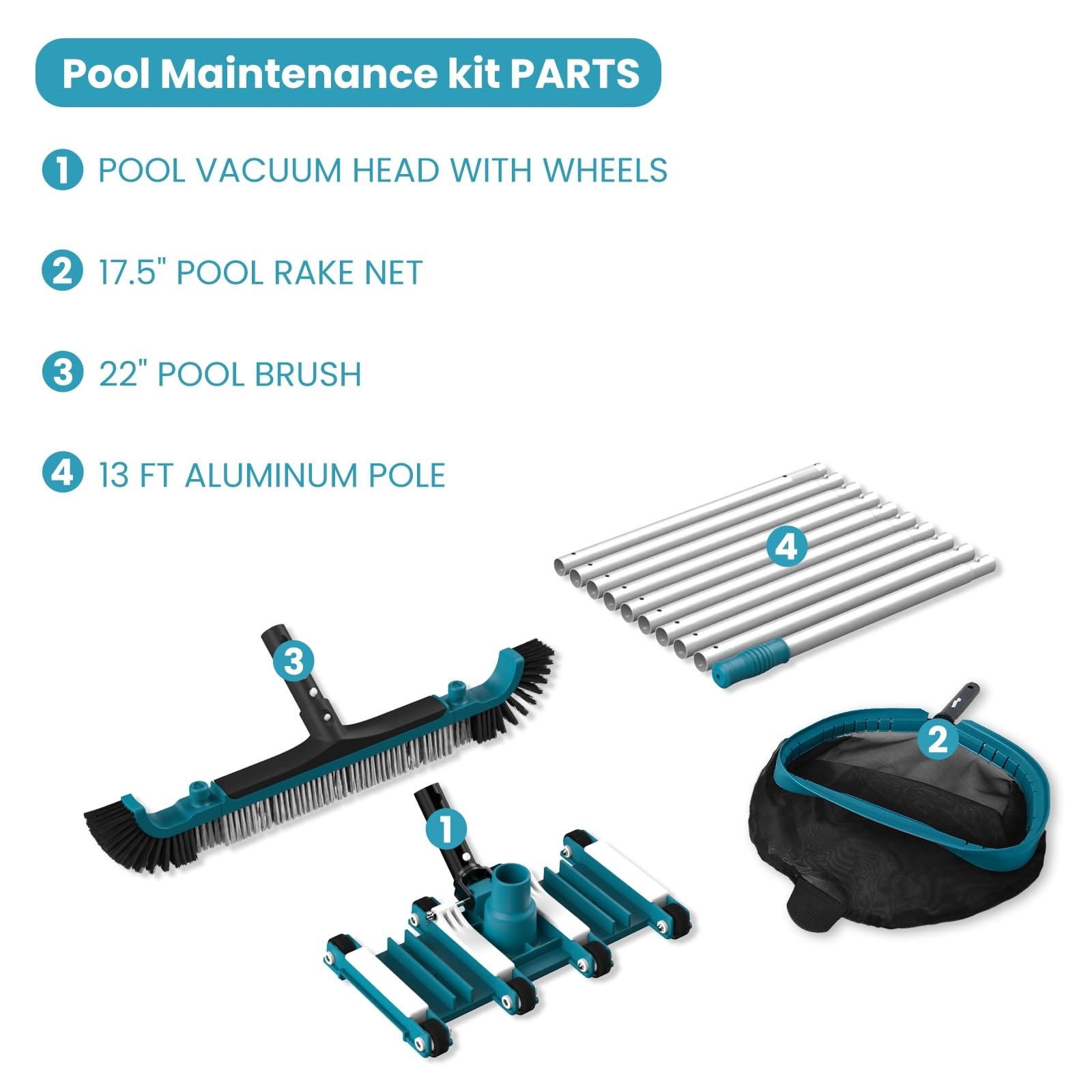 Deluxe Swimming Pool Cleaning Kit Including Pool Net and Vacuum Head, Pool Br…