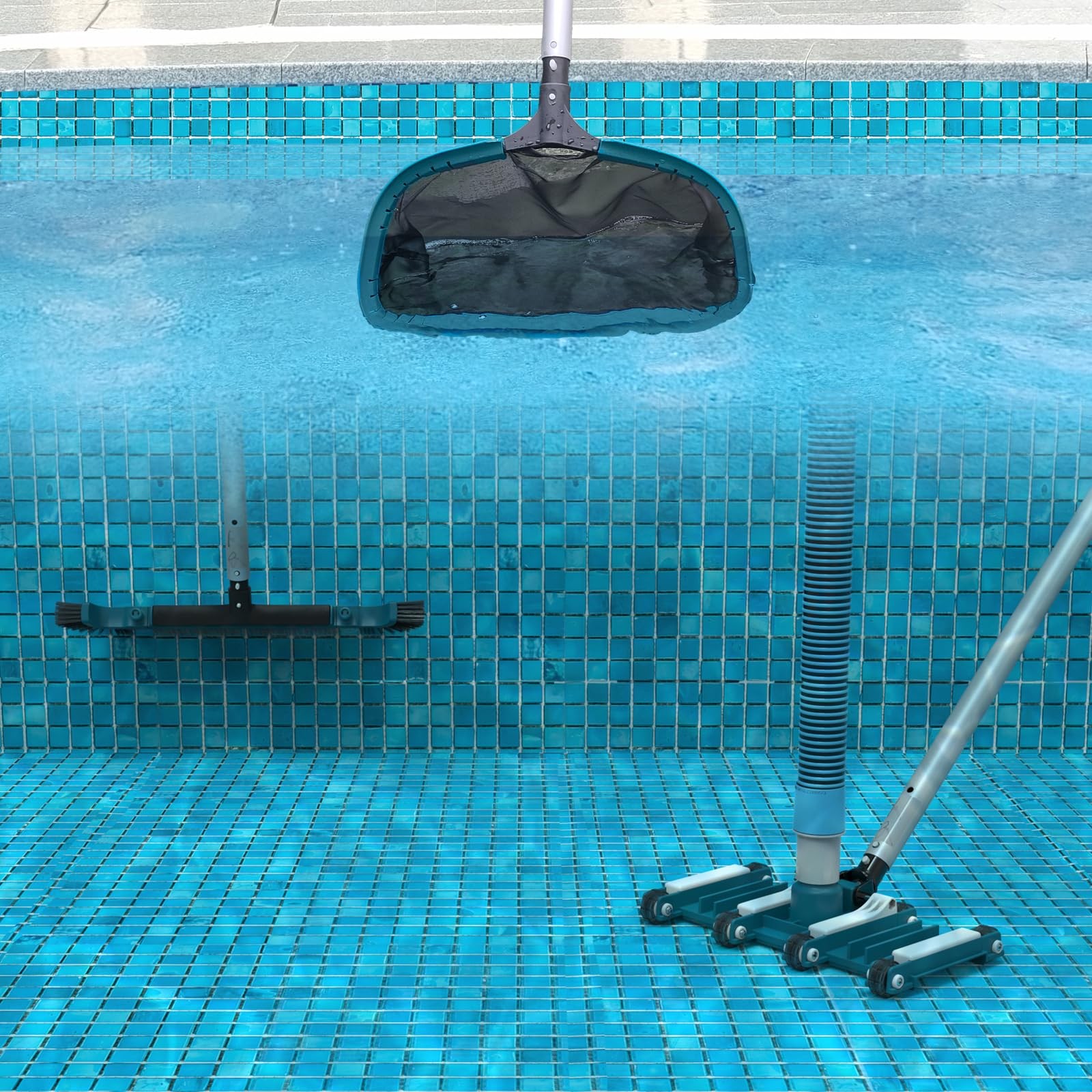 Deluxe Swimming Pool Cleaning Kit Including Pool Net and Vacuum Head, Pool Br…