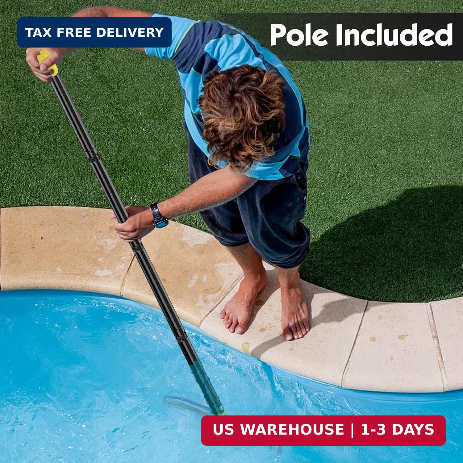 Pool Brush with Pole, 18 inch Wide Nylon Bristles Brush with 4FT Heavy Duty Swim