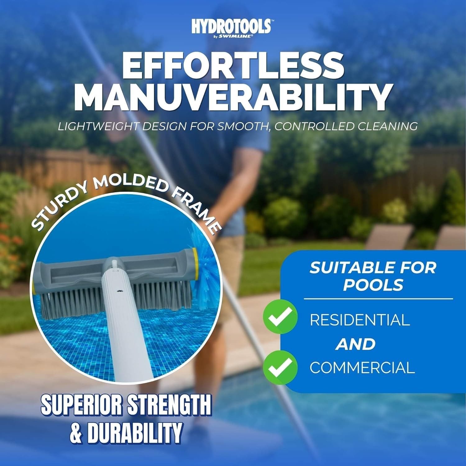 Safe & Easy-to-Use 12.5-Inch Pool Brush Head – Double Reinforced & USA-Supported