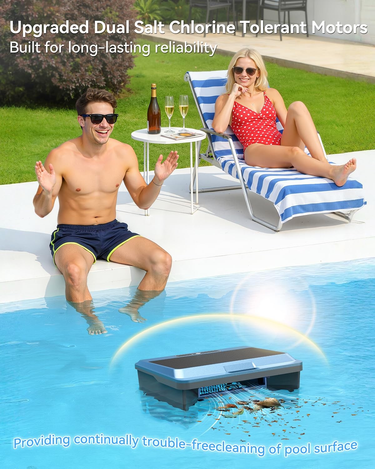 Poofata F1T Solar Powered Robotic Pool Skimmer Surface Cleaner with APP Suppo…