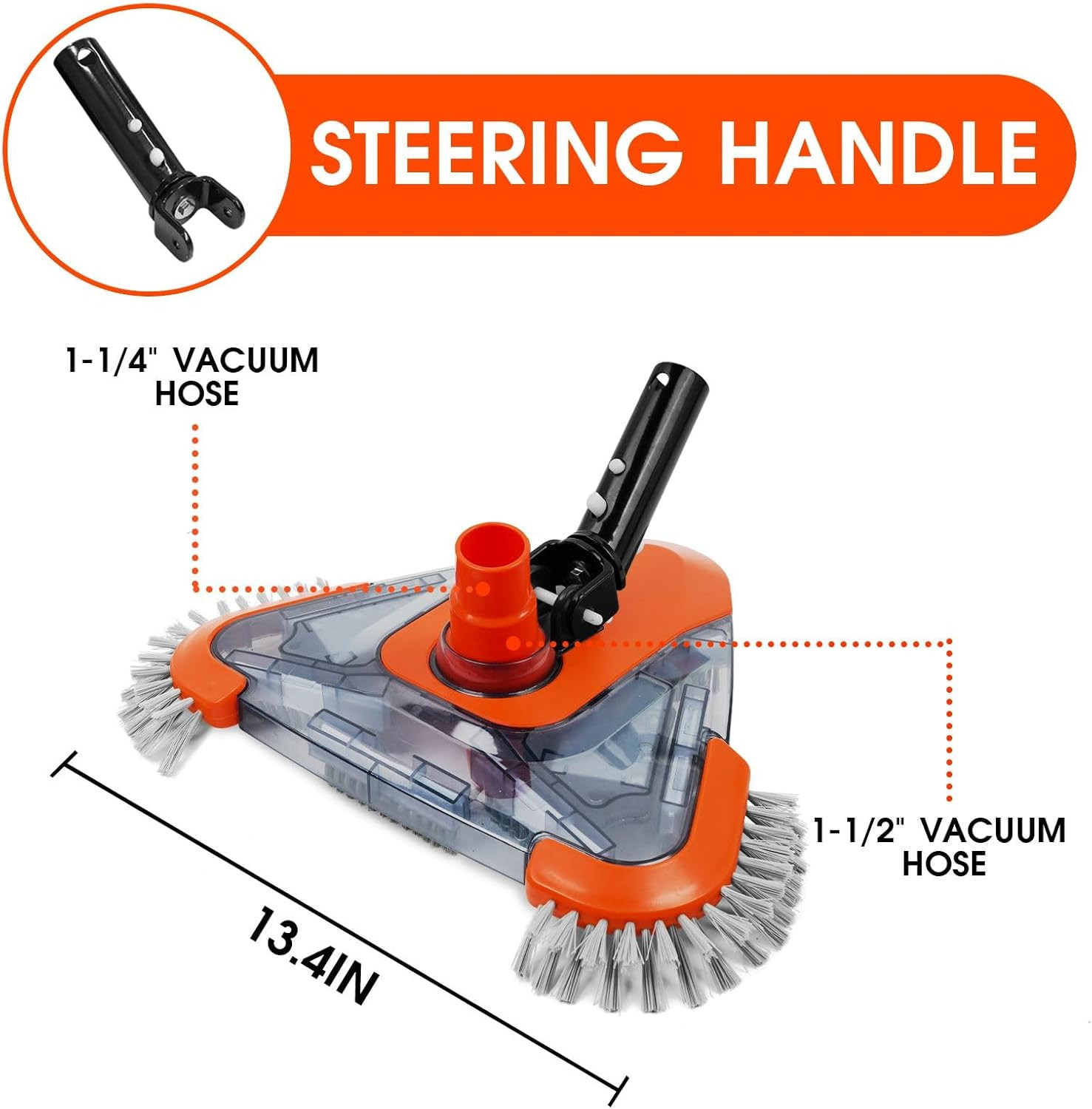 TidyMister Pool Vacuum Head with Side Brush,Universal Steering Handle & Universa