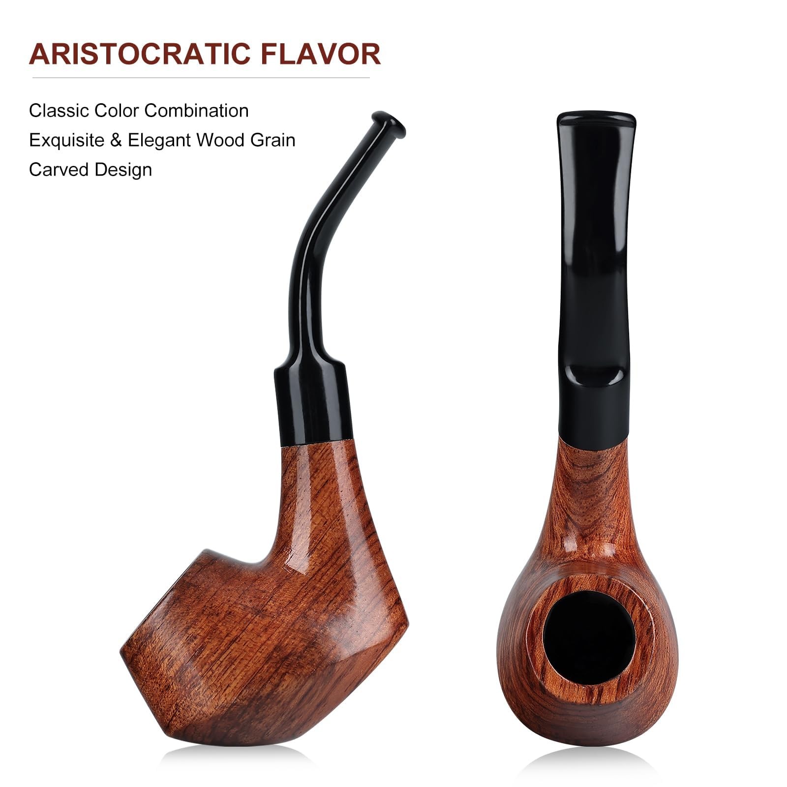 Joyoldelf Smoking Pipe, Wooden Tobacco Pipe with Gift 29 Piece Set, brown