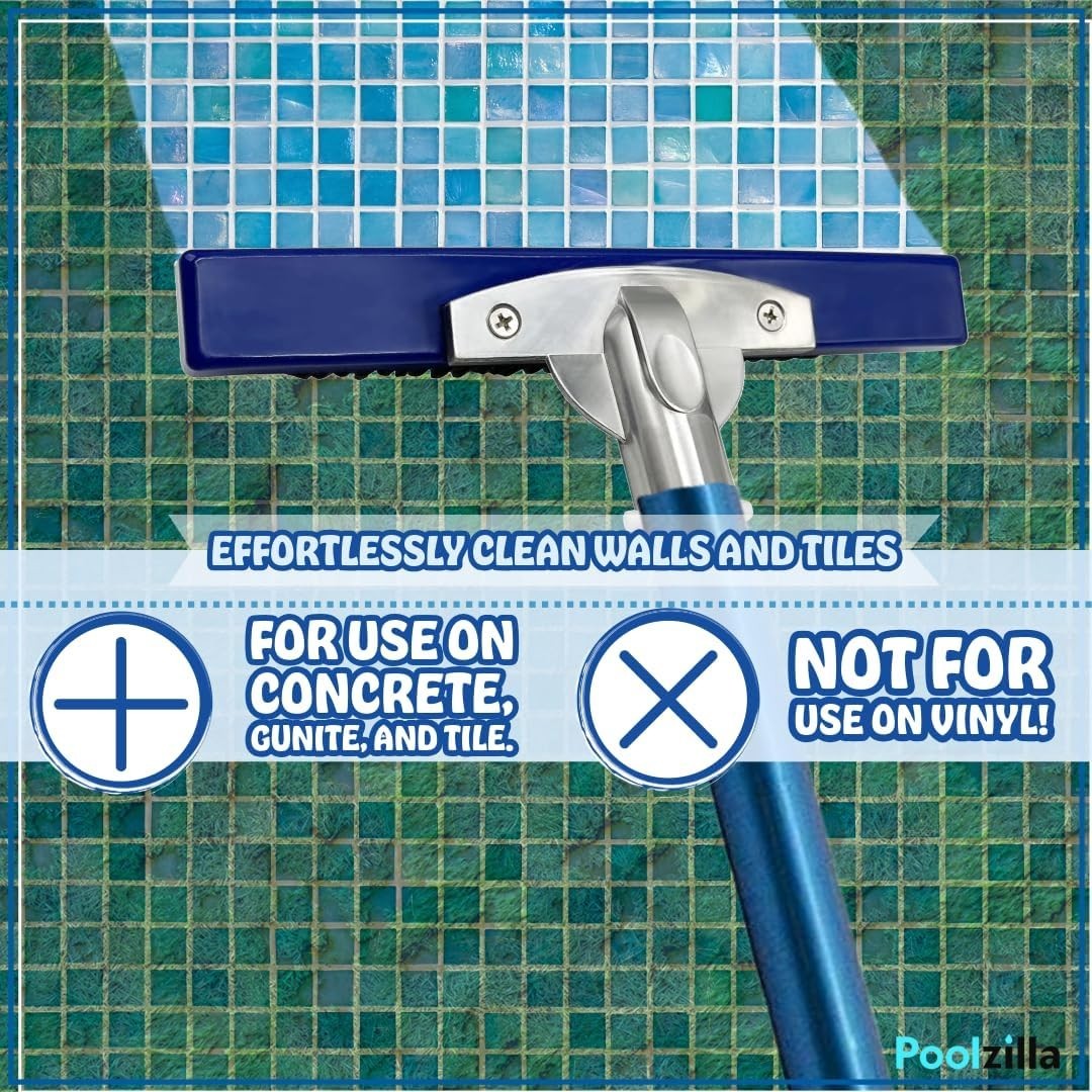 Medium Hard Bristle Pool Brush for Gunite, Concrete & Tile, Rust-Resistant