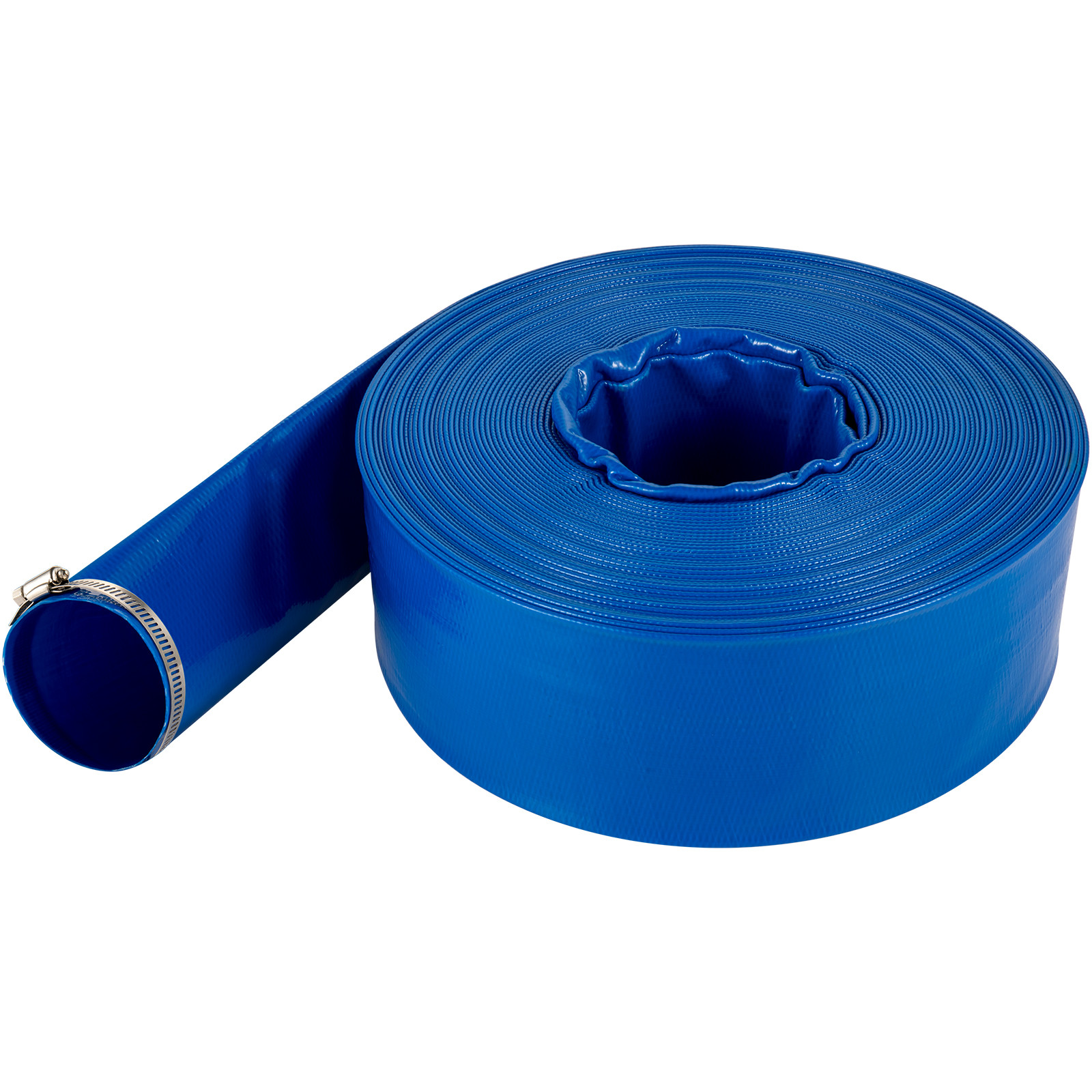 VEVOR Discharge Hose Lay Flat Hose 1-1/2&Prime; x 100&prime; PVC Backwash Drain Hose w/Clamp
