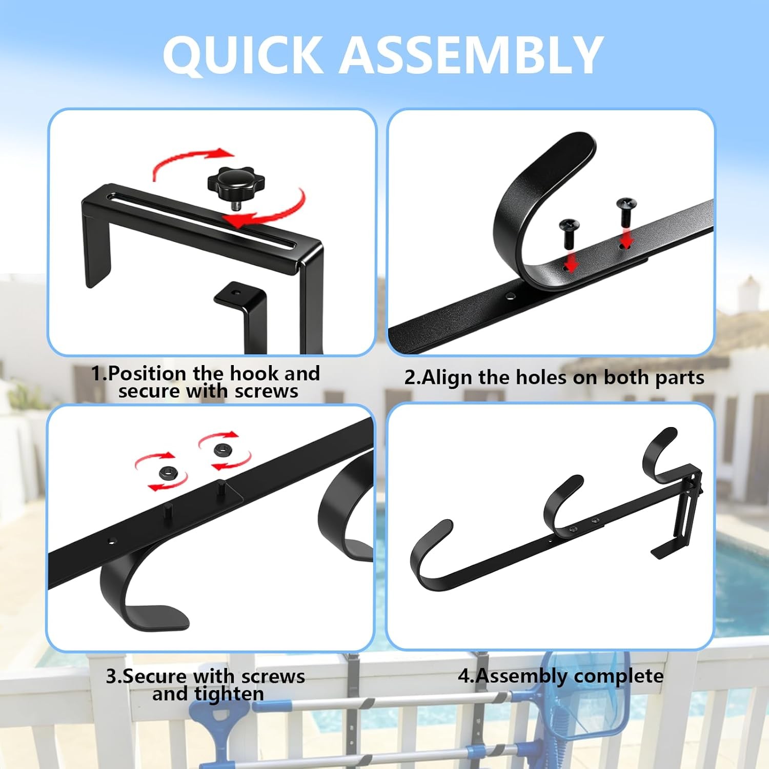 2 Pack Upgraded 3-Tier Pool Fence Hooks Pool Equipment Adjustable Heavy Duty