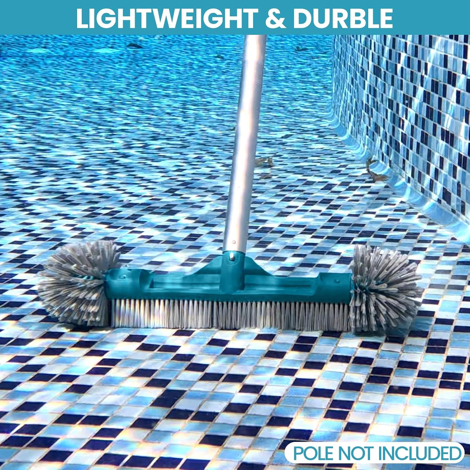 20” Pool Brush Head with Round Ends, Nylon Bristles, Extra Wide Plastic Pool Scr