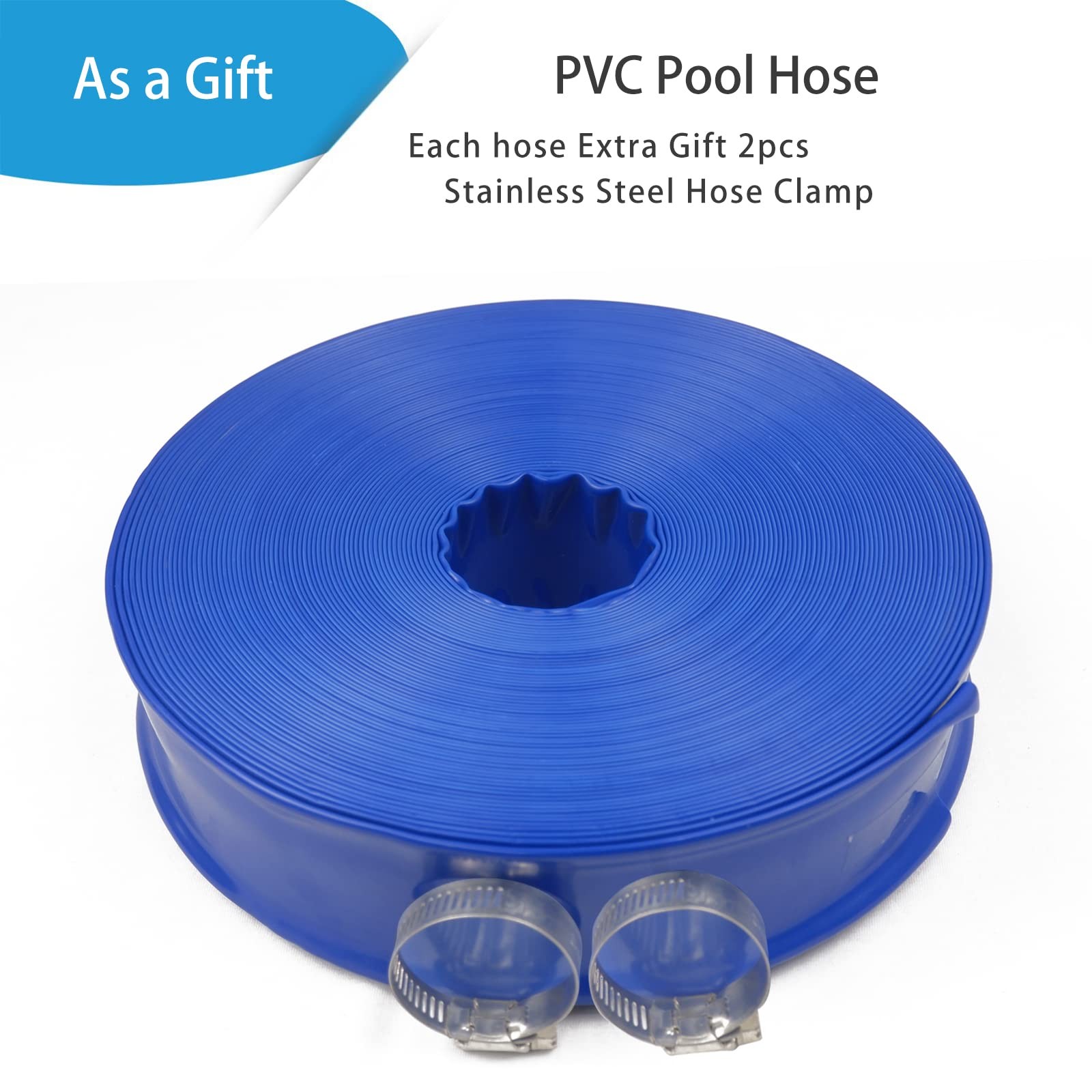 Poolvio 1-1/2&Prime; x 100&prime; Professional Blue Backwash Hose x 100 ft,