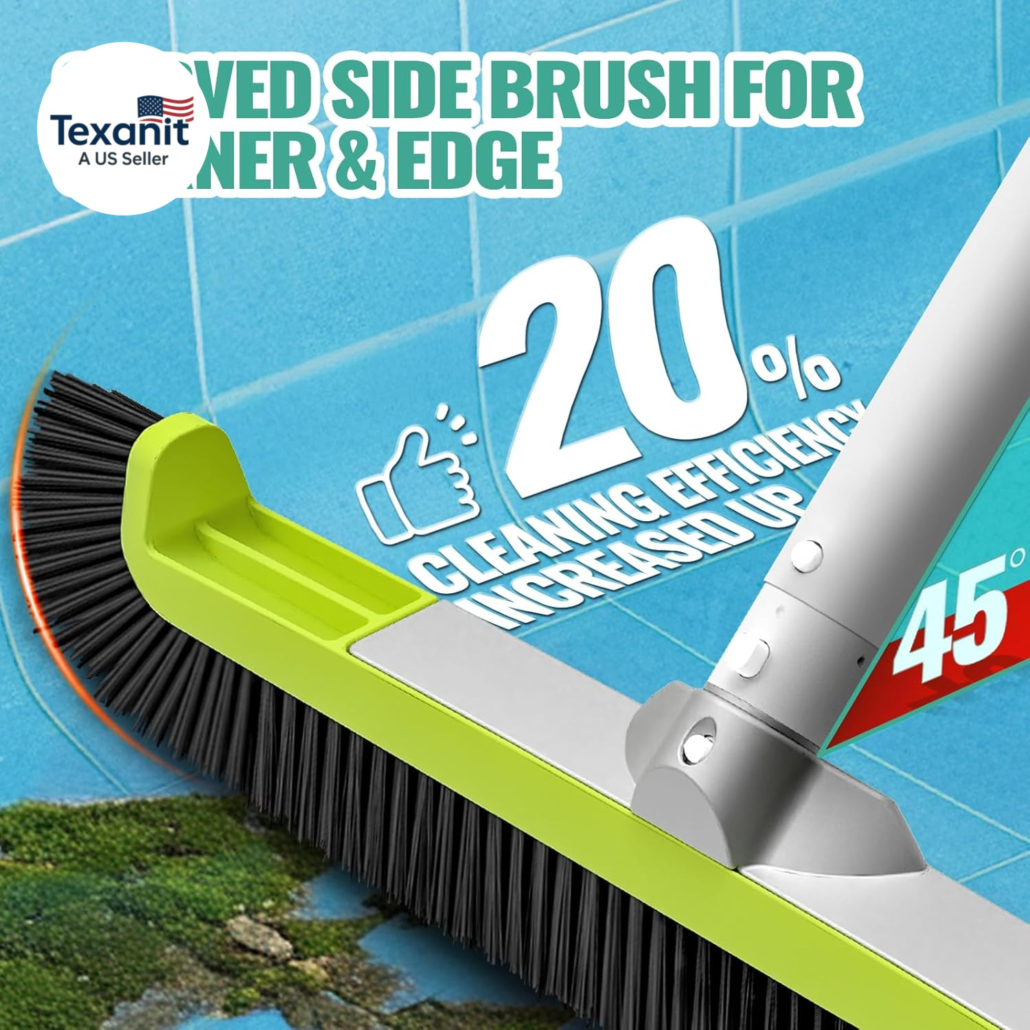 18&Prime; Pool Brush Head for Cleaning Swimming Pool Walls, Curved Ends High-Efficienc