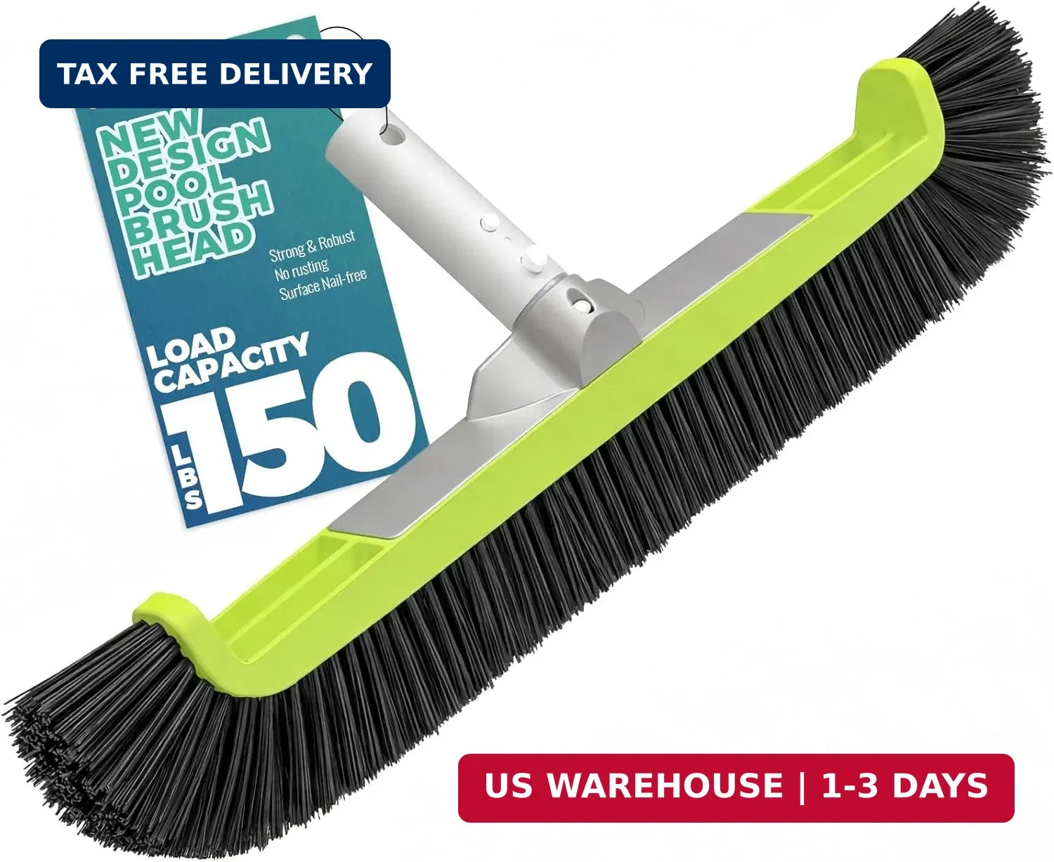 18&Prime; Pool Brush Head for Cleaning Swimming Walls,Curved Ends Scrub Brush Black US