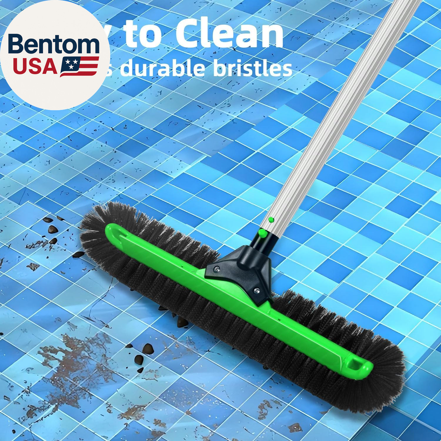 20&Prime; Wide Pool Brush Head, Heavy Duty Pool Scrub Brush with 12-Rows Soft Bristles