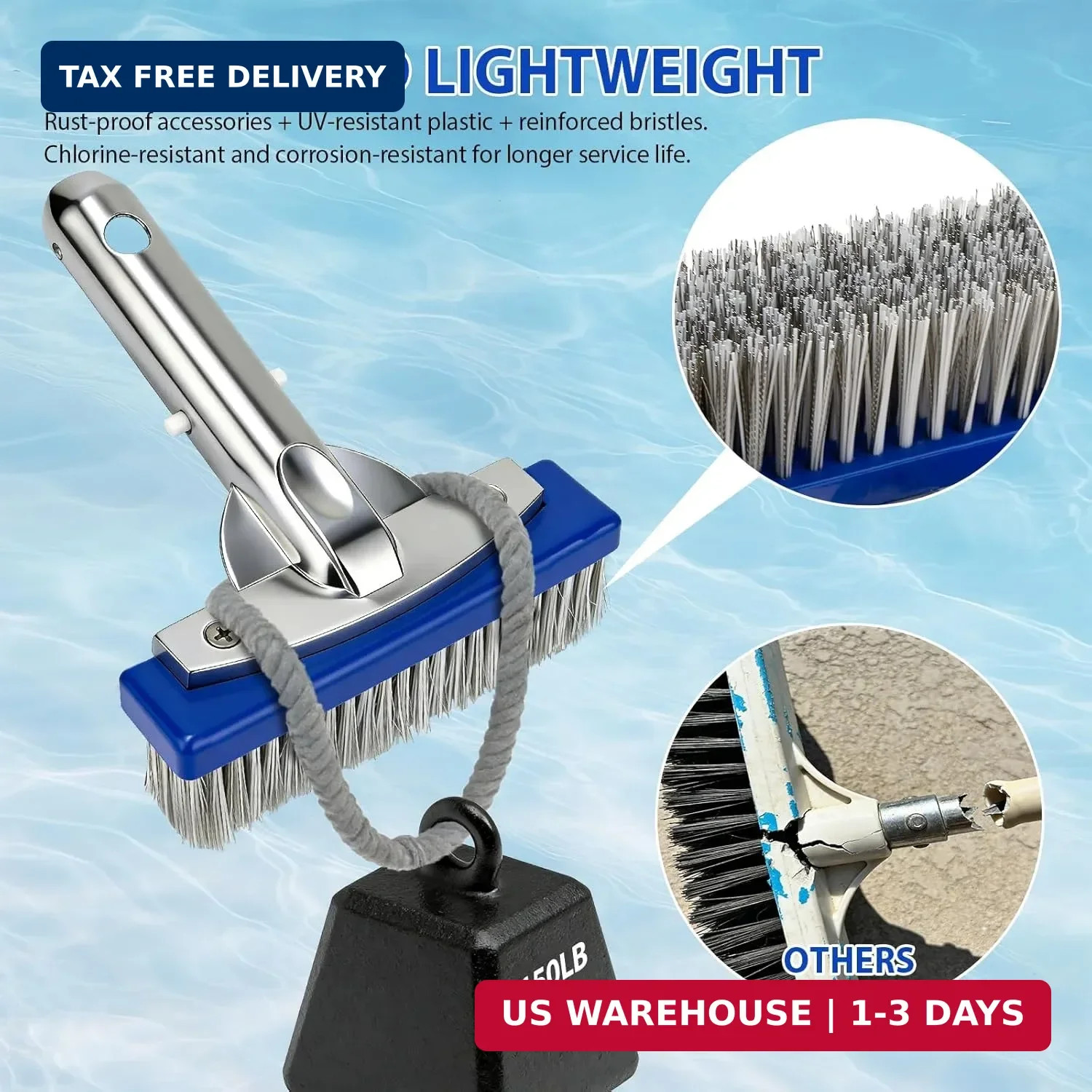 5-Inch Pool Brush Head – Combo Nylon & Stainless Steel Wire Bristles, Heavy Duty