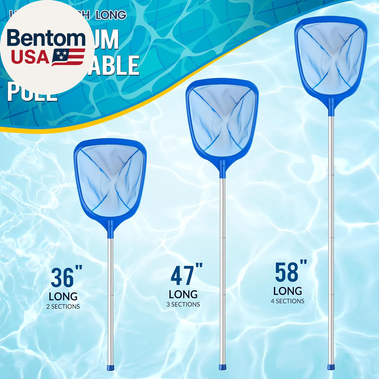 Pool Skimmer Net, Deep Pool Leaf Net with Reinforced Frame, Large Capacity Rake