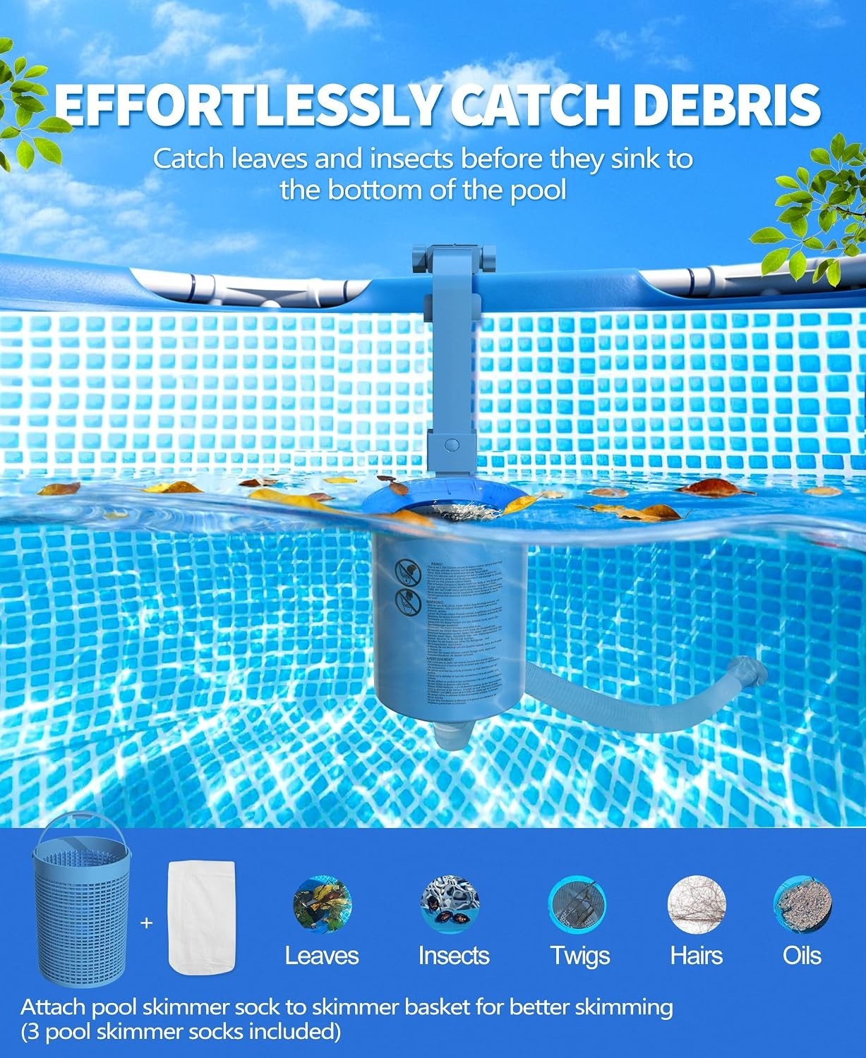Upgrade Above Ground Pool Skimmer Comes with 3 Socks, Anti-tilt Wall Mount Su…