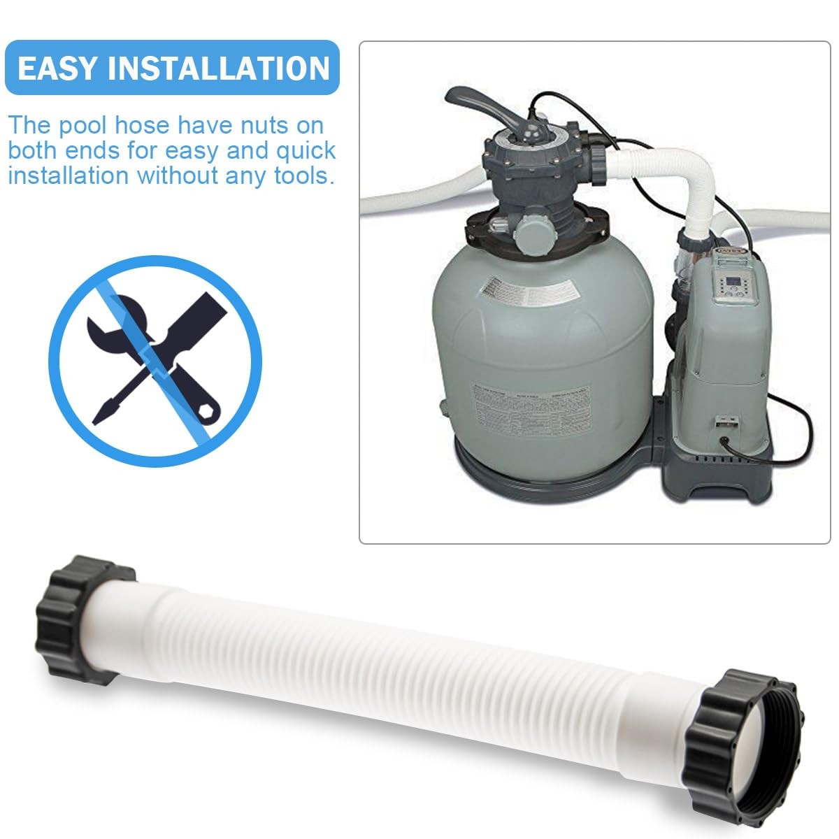 11535 16 Inch Interconnect Hose Replacement for Intex 1-1/4 inches, White