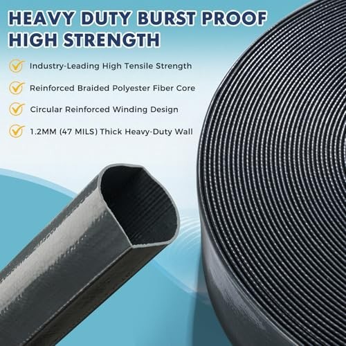 Heavy Duty 1.5&Prime; x 100&prime; Backwash Hose | Burst Resistant Lay Flat Discharge for Po