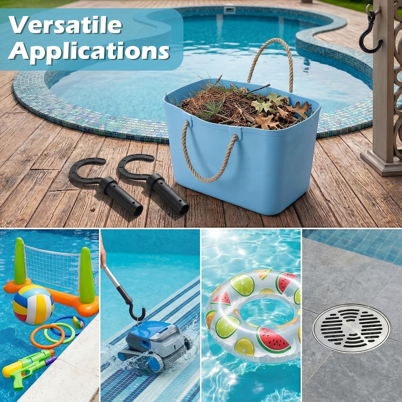 4 Pack Universal Pool Cleaner Hooks – 8&Prime;x3.7&Prime; Accessories for Above Ground & Und