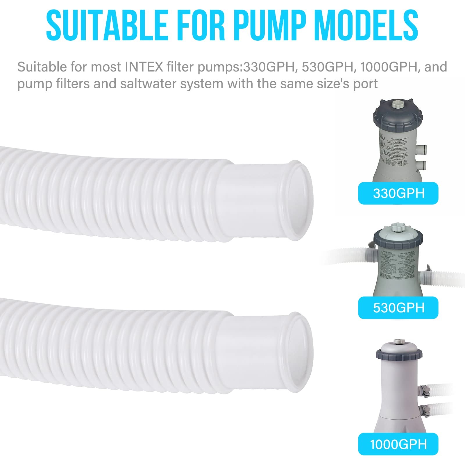 Pool Pump Hose for Above Ground Pools, 2 Pack 2PCS Hoses, White