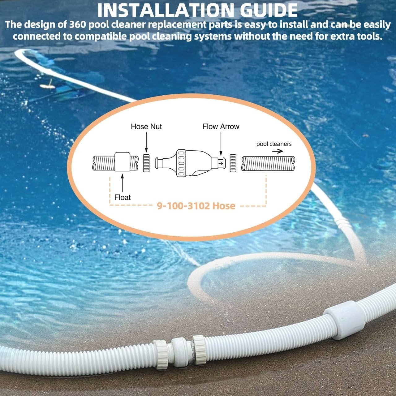 9-100-3102 6 Ft Cuff-Less Feed Hose Compatible with Polaris Pool Cleaner Parts