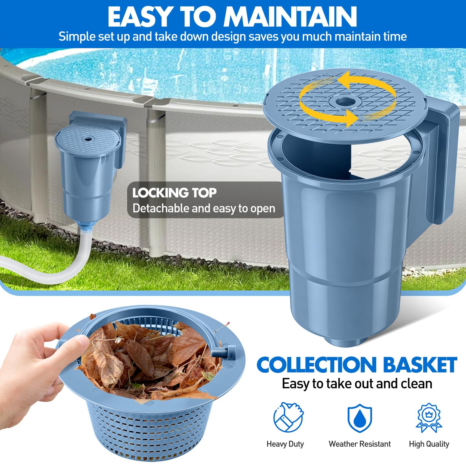 DeeprClean Heavy Duty Blue Above Ground Pool Wall Skimmer Universal Fit