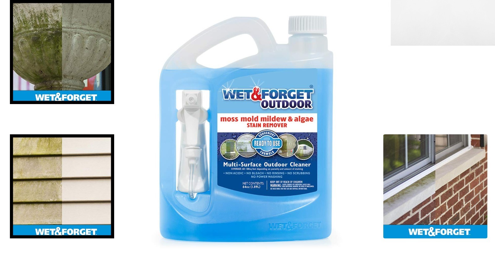 Effortless Outdoor Stain Remover – 64oz Cleaner for Moss and Mildew, Bleach-Free