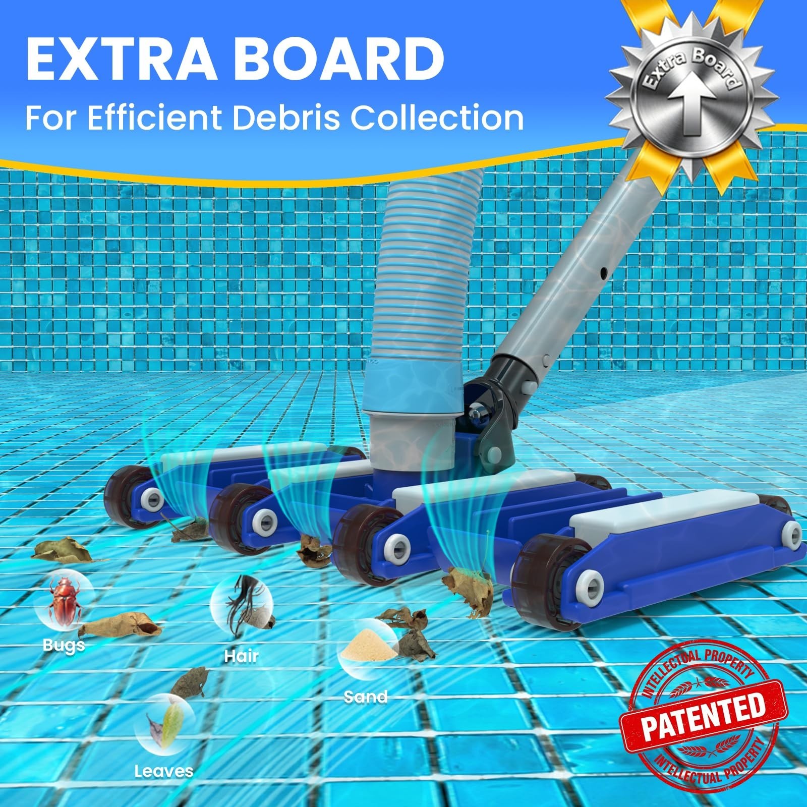 14&Prime; Weighted Pool Vacuum Head with Wheels, Manual Cleaner, Bottom Brushes & Swiv