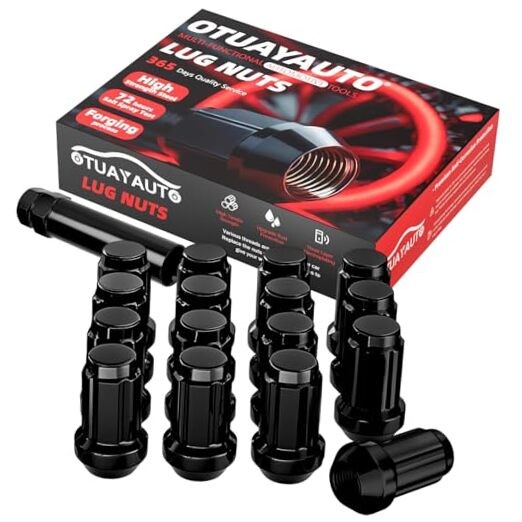 Lug Nuts – 16PCS 12mmx1.5 Wheel Lug Nut with Socket Key, M12x1.5 Black Spline