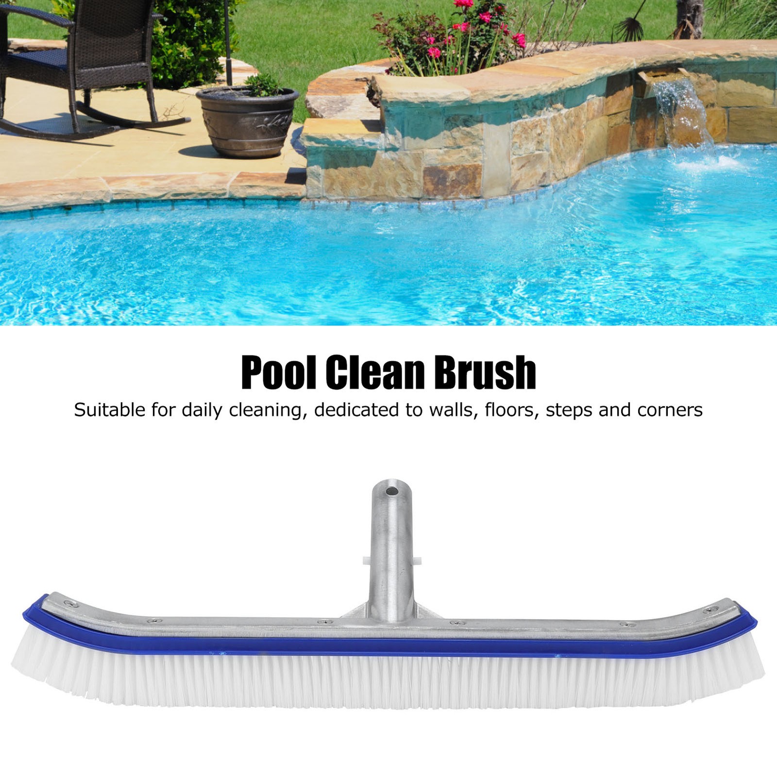Swimming Pool Brush Extra-Wide Head For Fast Cleaning Floors Easy To Use