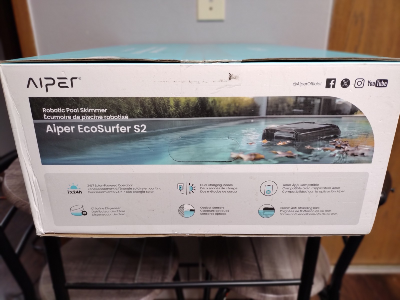 EcoSurfer S2 Solar Powered Pool Surface Skimmer Robot with APP Support,24/7 Gray